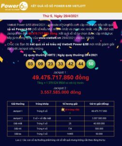 Trúng số Vietlott Jackpot 1 49 tỷ ngày 29-4-2021