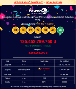 Vietlott Power 6/55 tiếp tục tìm thấy chủ nhân Jackpot 2 may mắn
