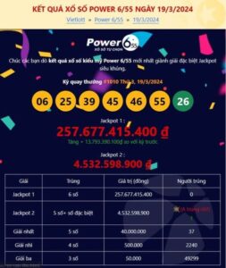 Xổ số Power 6/55 liên tiếp trúng giải Jackpot 2 ngày 19/3/2024