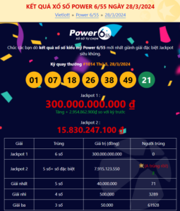 Đã có 2 người trúng thưởng Jackpot 2, xổ số Power 6/55 đạt mức 300 tỷ đồng